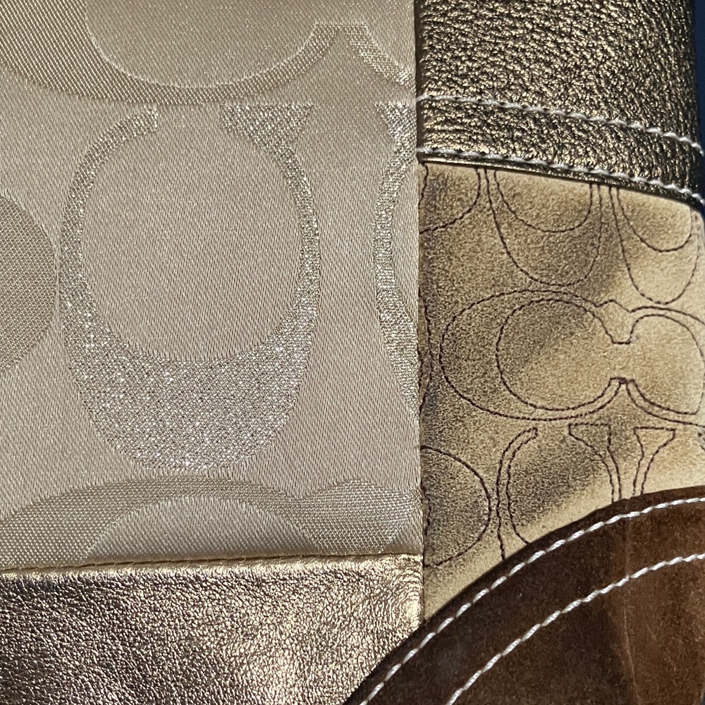 Coach Vintage F10387 Patchwork Signature Suede Leather Shoulder Handbag Gold - Picture 9 of 16